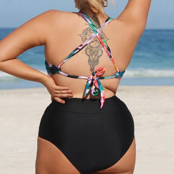 Cupshe Plus Size Twisted Sweetheart Bikini Top 1X | NWT | Floral Retro Style - Picture 2 of 4